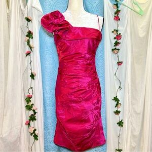 #D3 Rickie Freeman Teri Jon One Shoulder Silk Blend Floral Jacquard Dress Sz S